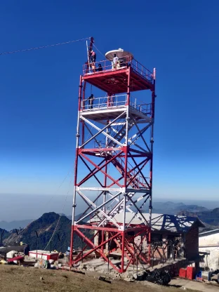 RADAR tower erected on a high-altitude mountain site